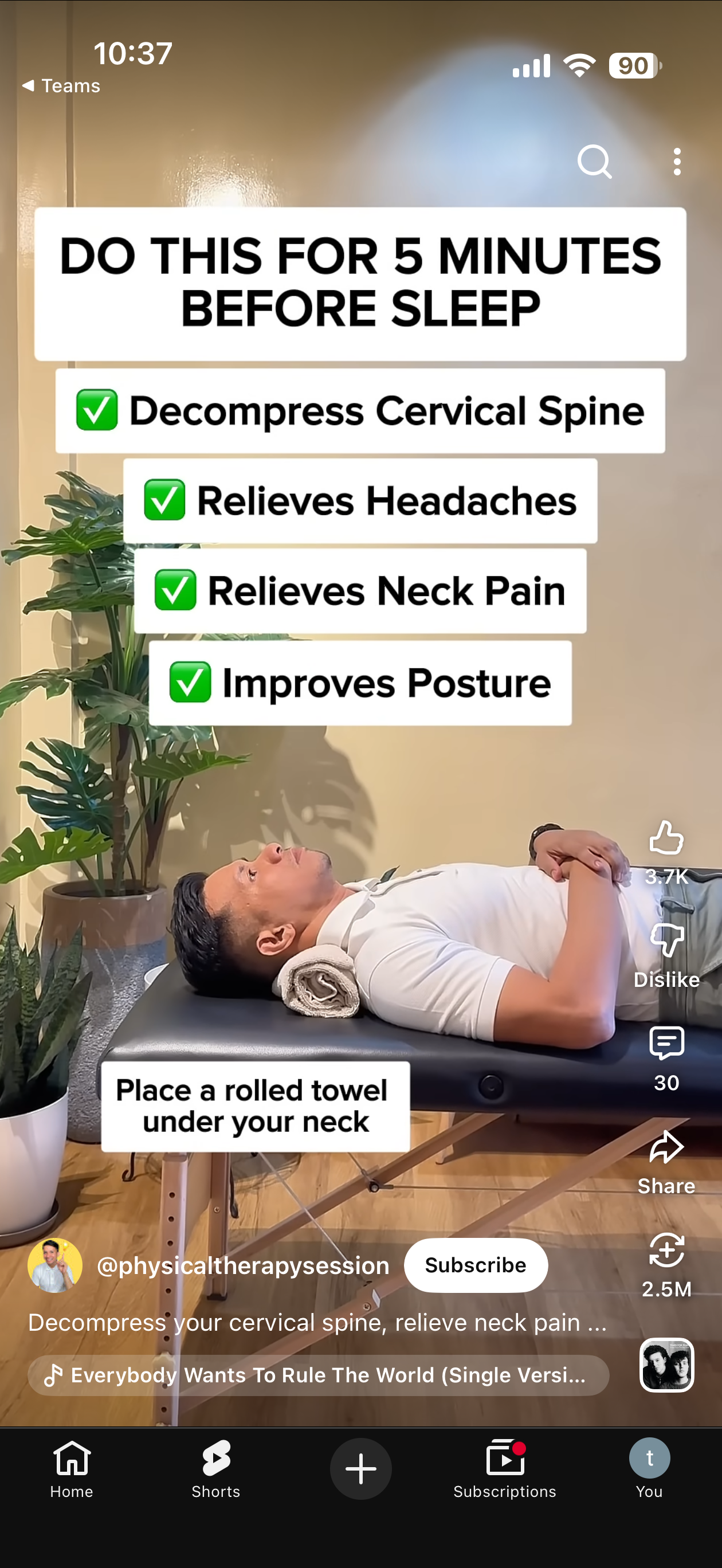 Place Rolled Towel Under Neck & Relax
